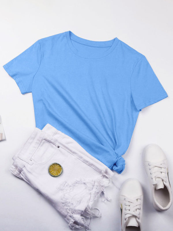 Women's Classic White Round Neck Short Sleeve Cotton T-Shirt - Image 5