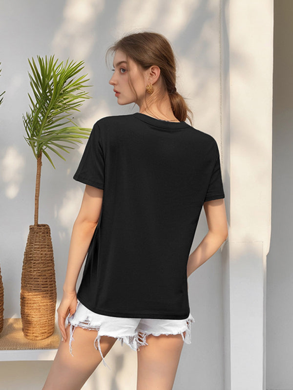 Women's Classic White Round Neck Short Sleeve Cotton T-Shirt - Image 11