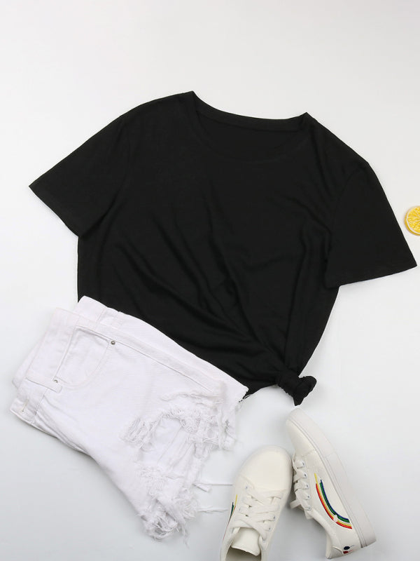 Women's Classic White Round Neck Short Sleeve Cotton T-Shirt - Image 9