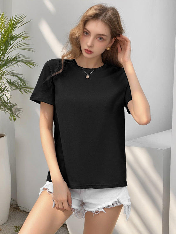 Women's Classic White Round Neck Short Sleeve Cotton T-Shirt - Image 10