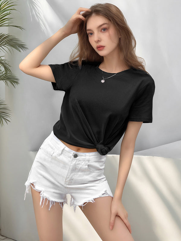 Women's Classic White Round Neck Short Sleeve Cotton T-Shirt - Image 12