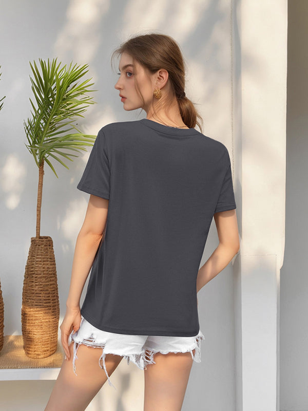 Women's Classic White Round Neck Short Sleeve Cotton T-Shirt - Image 15