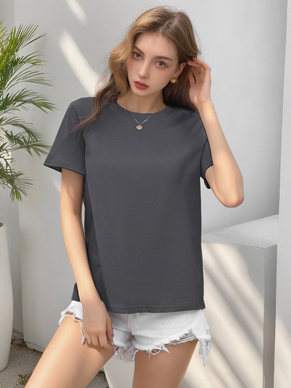 Women's Classic White Round Neck Short Sleeve Cotton T-Shirt - Image 14