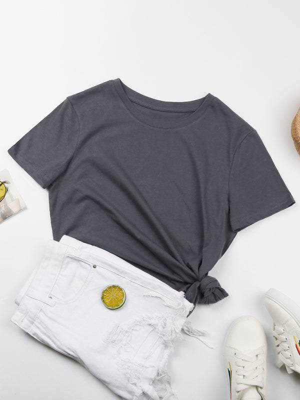 Women's Classic White Round Neck Short Sleeve Cotton T-Shirt - Image 13
