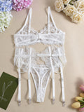Sexy Bra Handmade Pearl Removable Fishbone Waist Eyelash Lace Bra Set