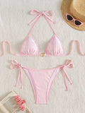 Backless white lace and pink bikini