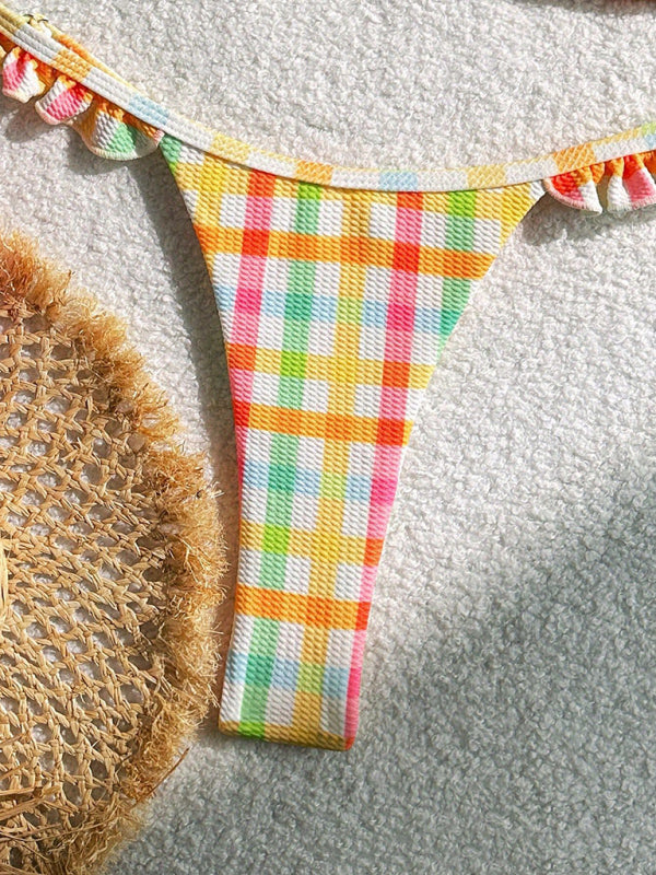 Check lace bikini