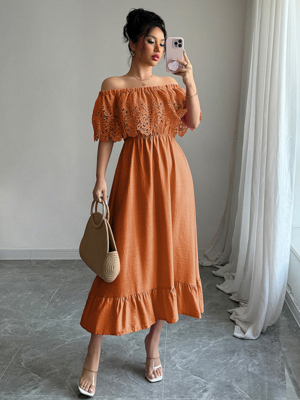 Elegant off-the-shoulder A-line maxi dress
