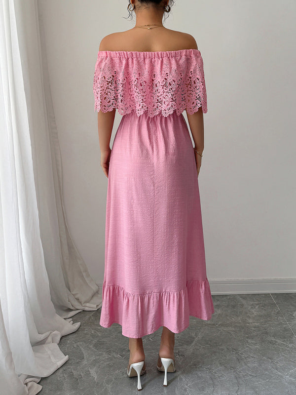 Elegant off-the-shoulder A-line maxi dress