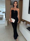 Sexy slim-fit tube top hip-hugging black dress