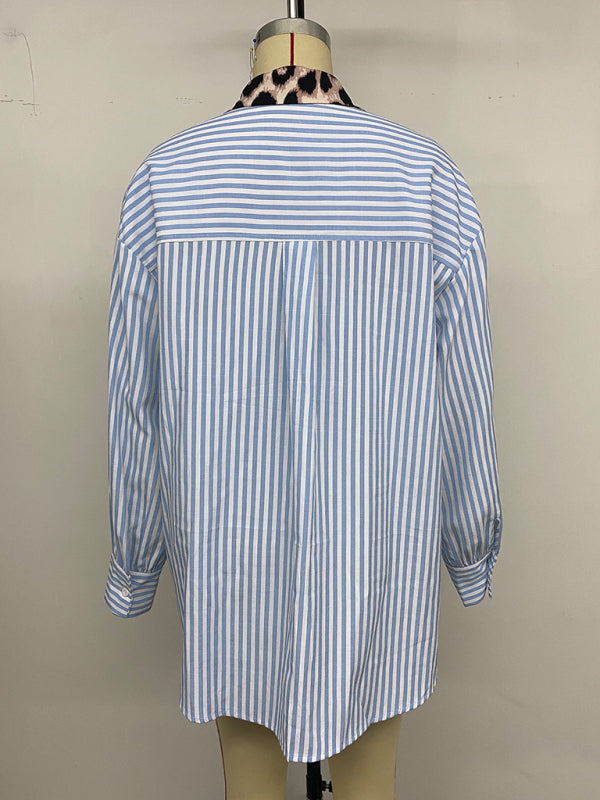 Casual holiday print striped patchwork shirt