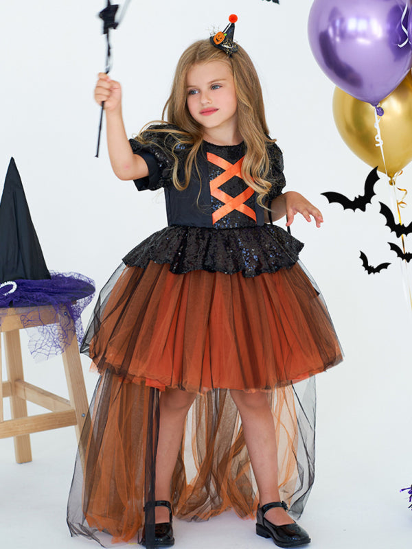 Halloween Girls Witch Tulle Dress Costume Set - Kids Party Outfit
