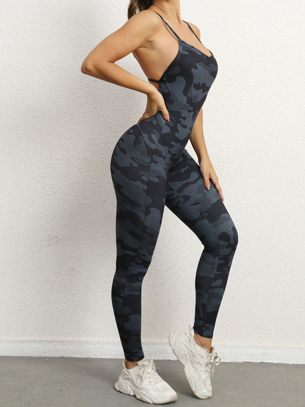 Women's Camo Athletic Jumpsuit Cross Strap High Waist Workout - Image 3