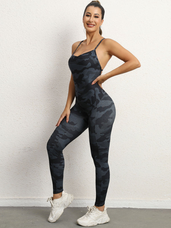 Women's Camo Athletic Jumpsuit Cross Strap High Waist Workout - Image 2