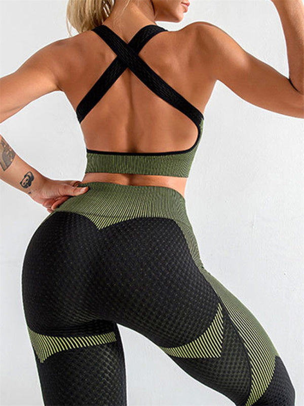 Women's Textured Yoga Tank and High Waist Leggings Set - Image 2