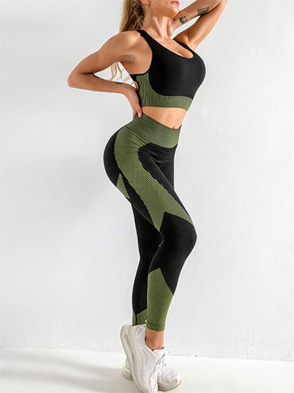 Women's Textured Yoga Tank and High Waist Leggings Set - Image 3