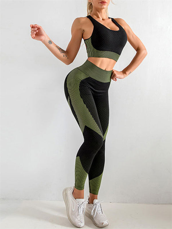 Women's Textured Yoga Tank and High Waist Leggings Set - Image 4