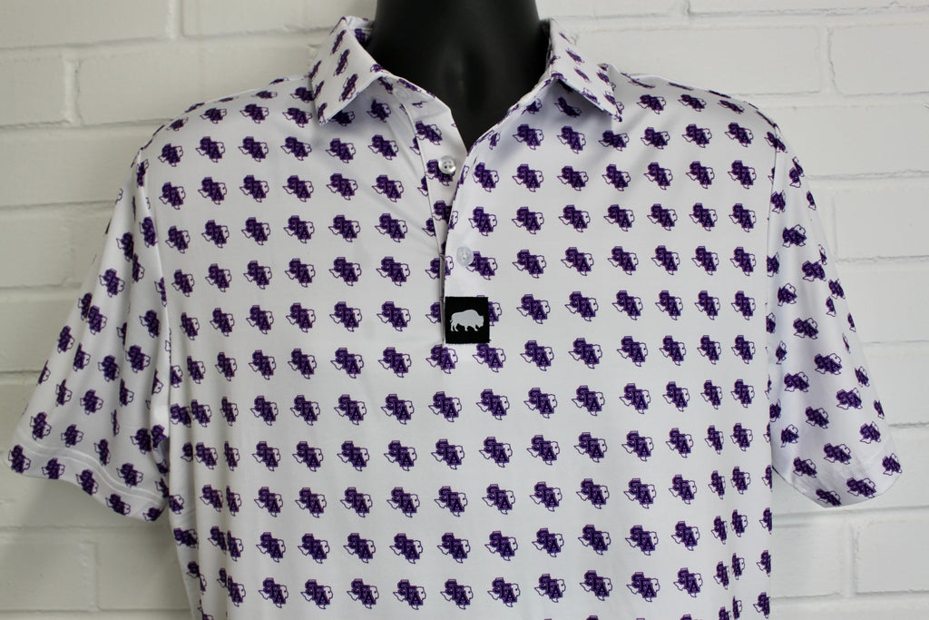Men's Collegiate Logo Polo Shirt in White and Purple - Sporty Fit