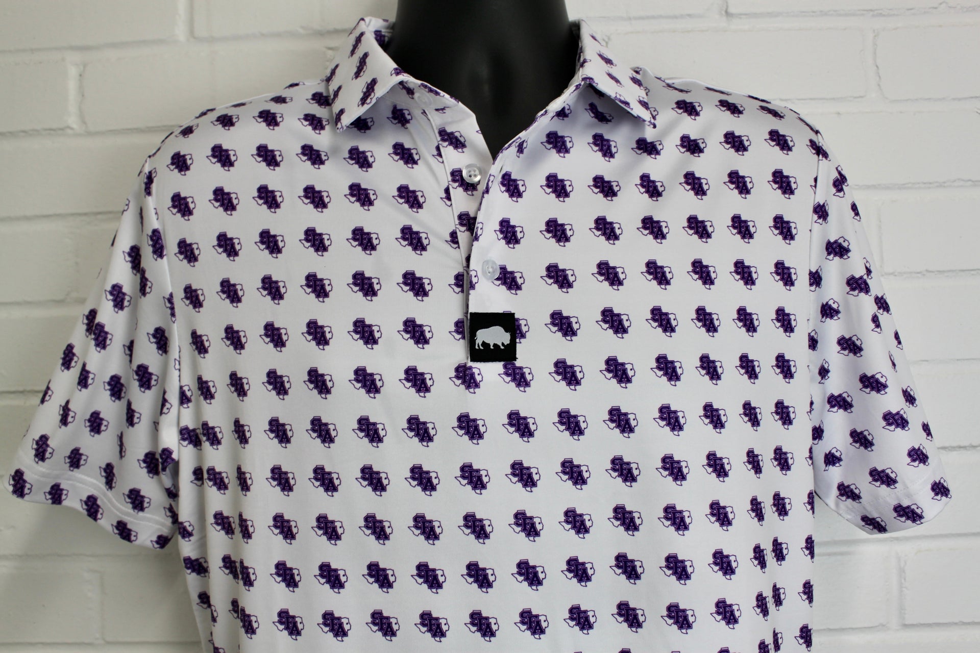 Men's Collegiate Logo Polo Shirt in White and Purple - Sporty Fit
