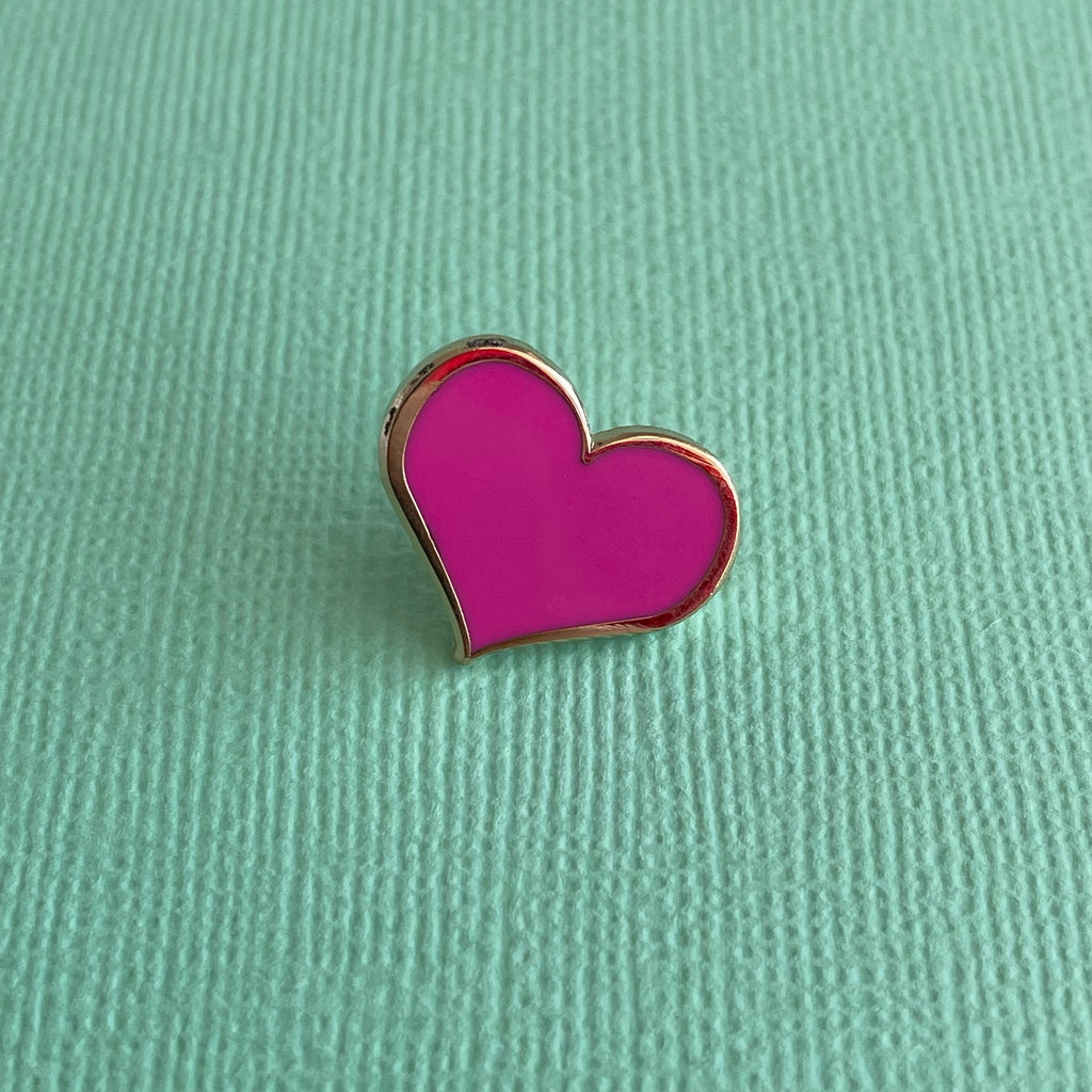 Pink Heart Enamel Pin - 3/4 inch with Gold Metal