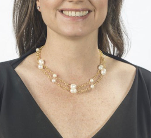 32 Inch Gold-tone Chain Necklace with Freshwater Baroque Pearls - Image 3