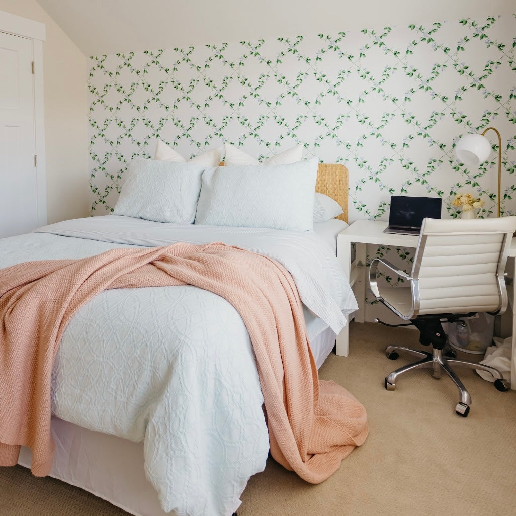 Edna Geometric Removable Wallpaper in White, Green and Light-Blue
