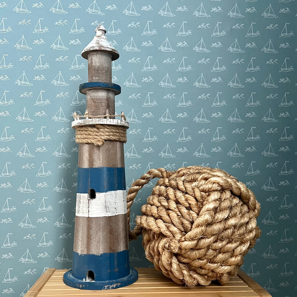 Conrad blue and white wallpaper with coastal aesthetic