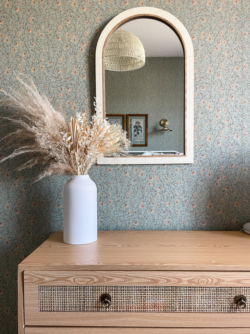 Edelweiss Botanical Removable Wallpaper in Sage-Green & Pale-Pink