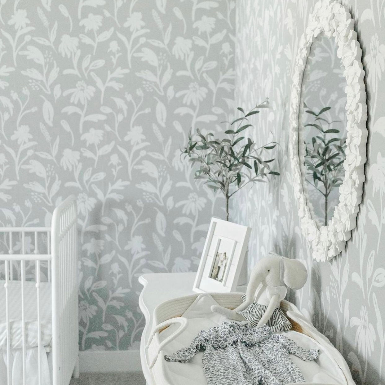Margot Sage Green Floral Removable Wallpaper for Nursery Decor