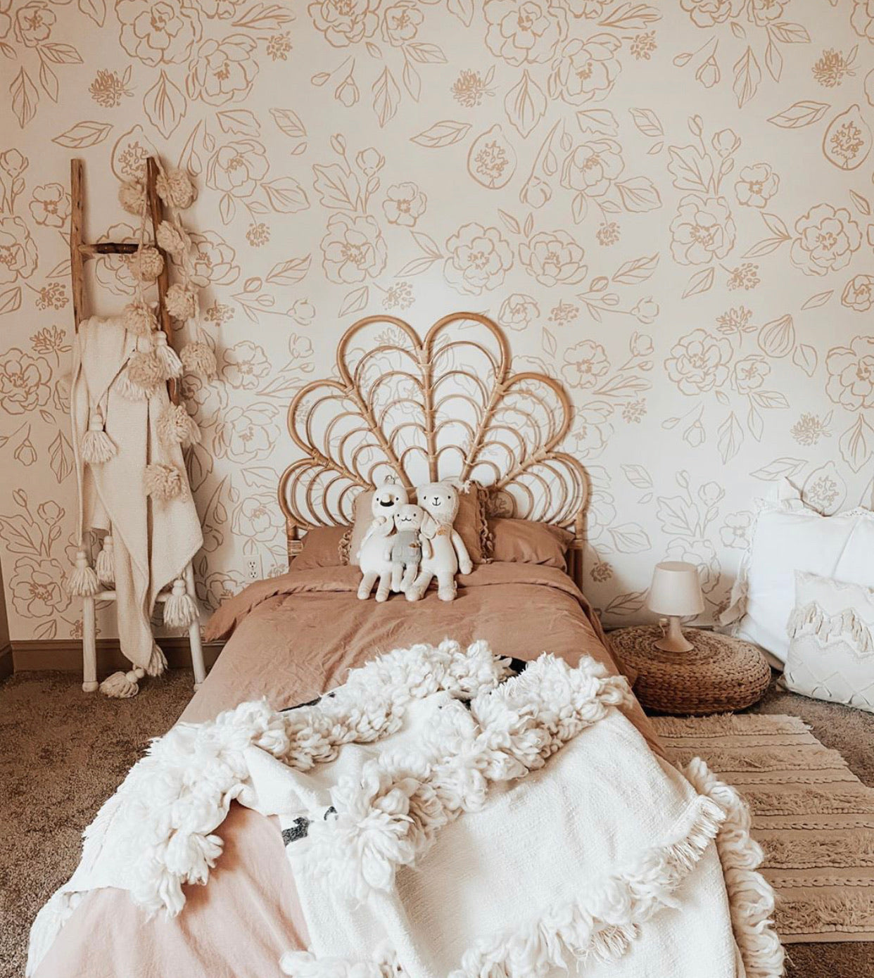 Tori Floral Removable Wallpaper in Cream and Beige