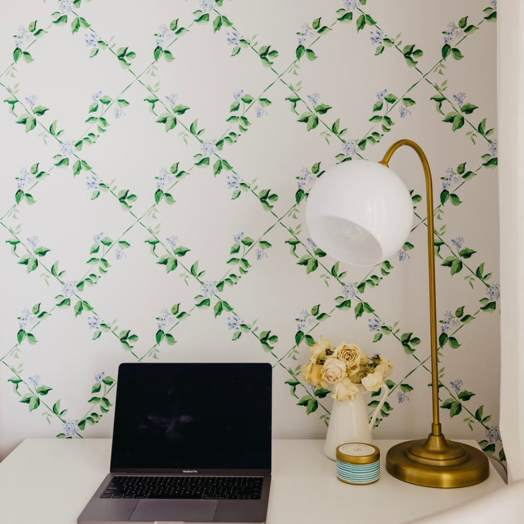 Edna Geometric Removable Wallpaper in White, Green and Light-Blue