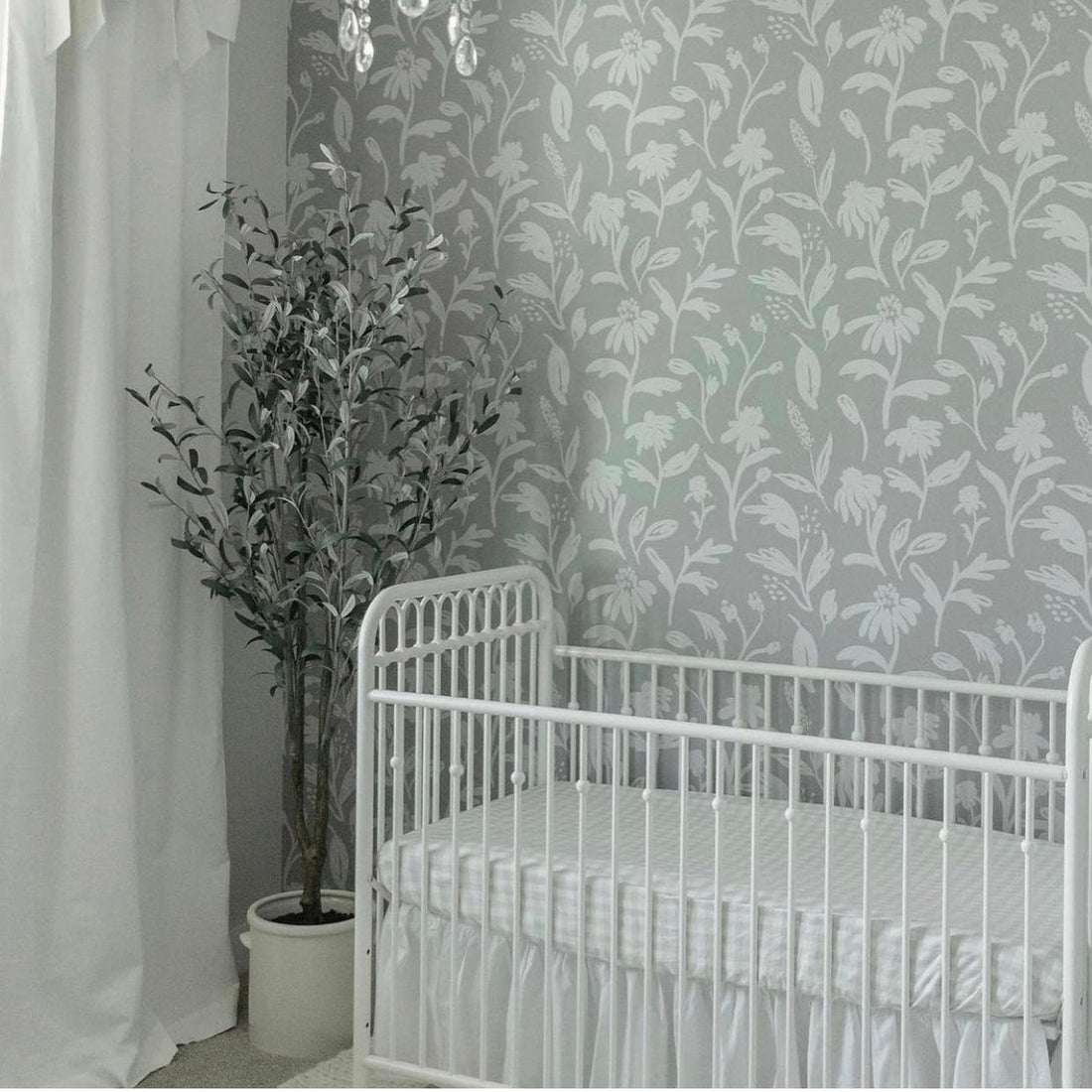 Margot Sage Green Floral Removable Wallpaper for Nursery Decor