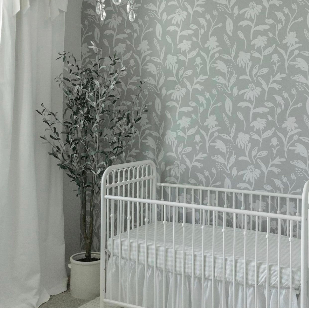 Margot Sage Green Floral Removable Wallpaper for Nursery Decor