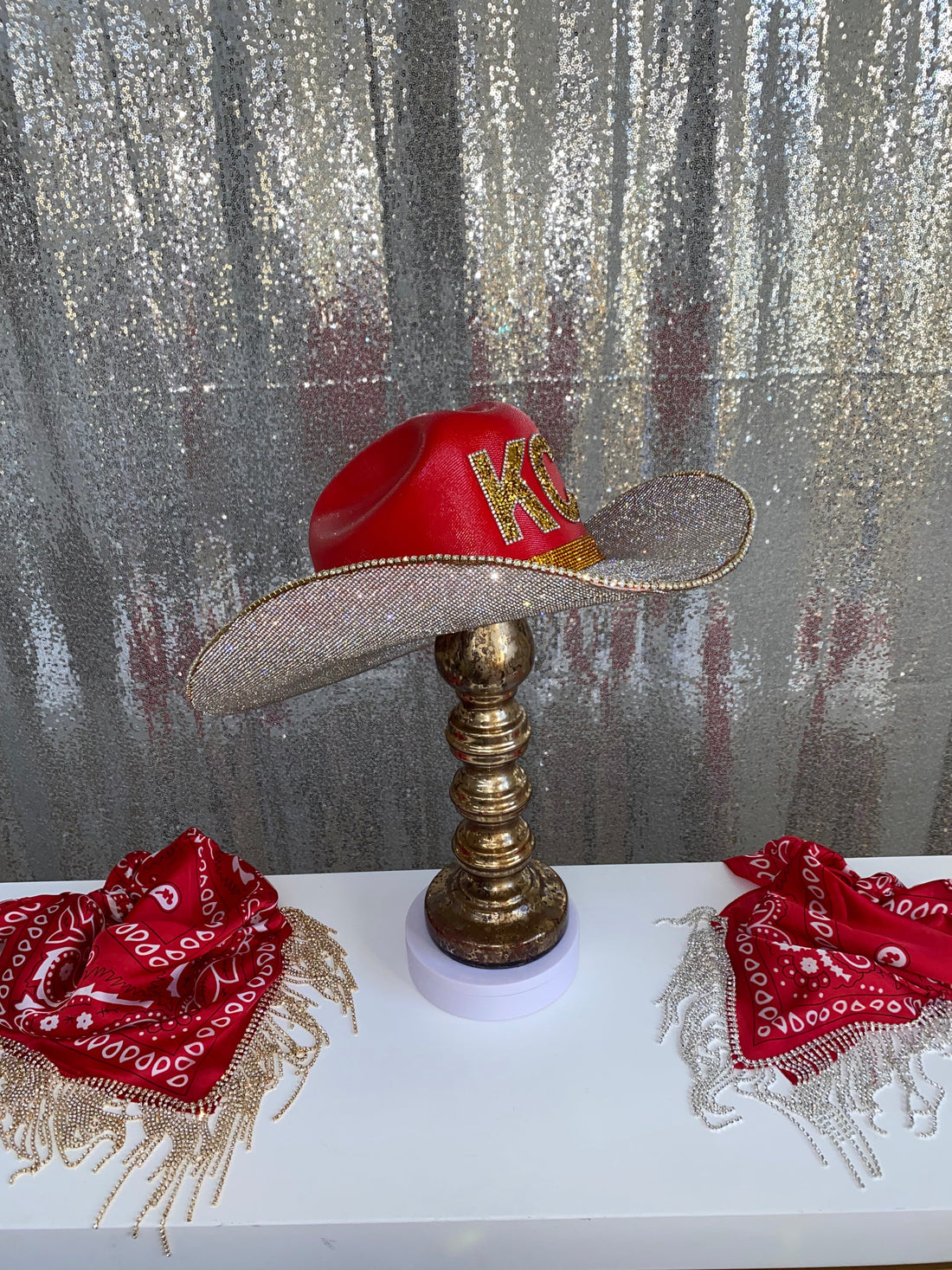 Kansas City Chiefs Rhinestone Western Glam Hat - Red and Gold