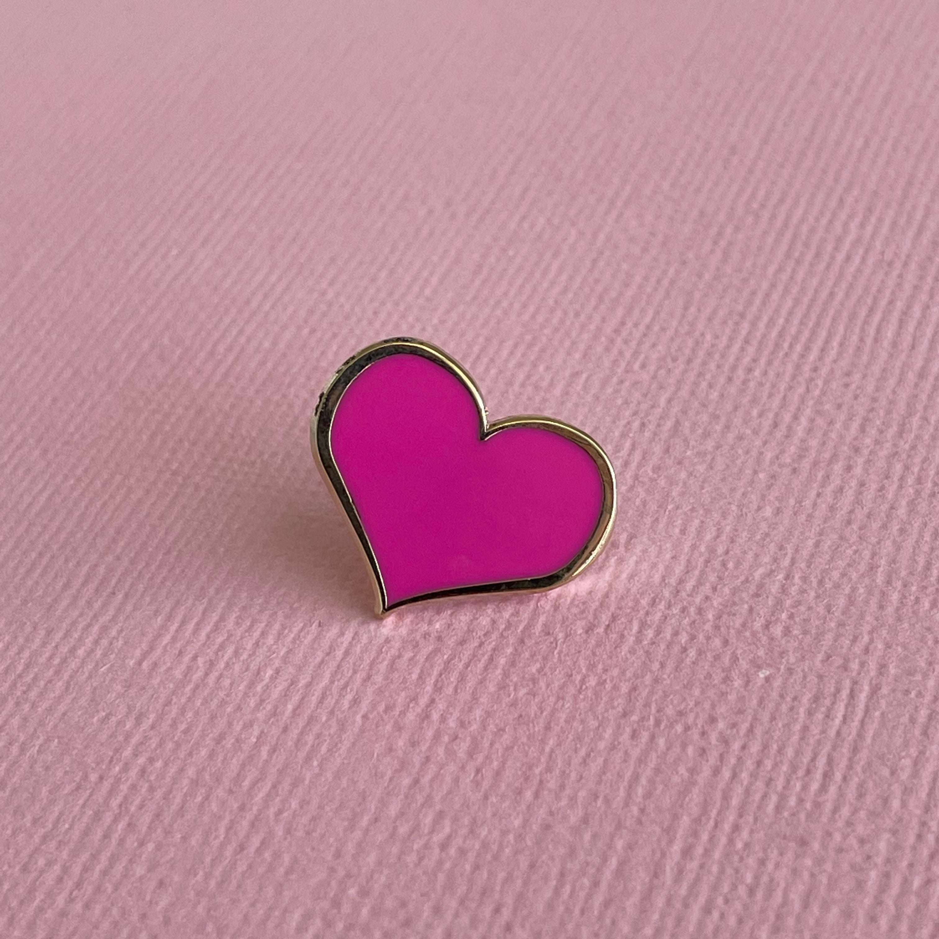 Pink Heart Enamel Pin - 3/4 inch with Gold Metal