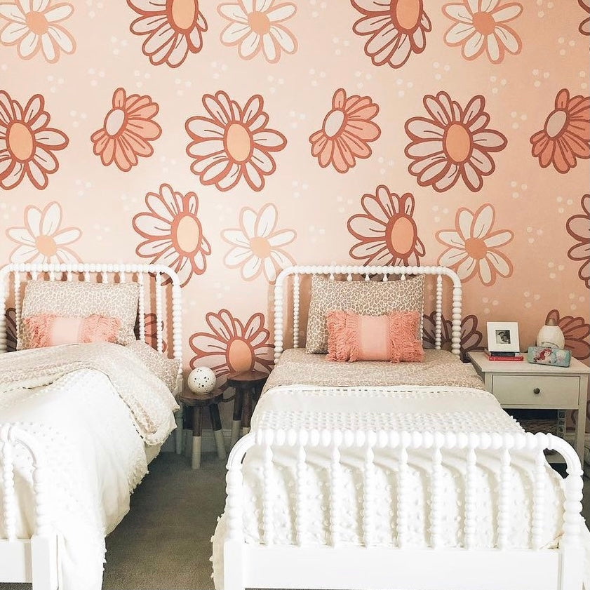 Haley Floral Wallpaper in Pink Peach and Cream Whimsical