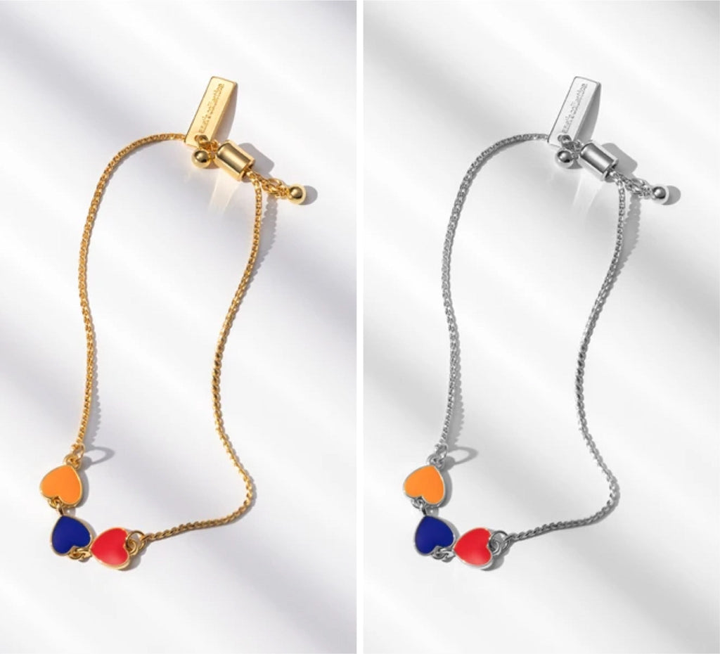 Hearts of Armenia Bracelet – 18K Gold, Armenian Flag Colors