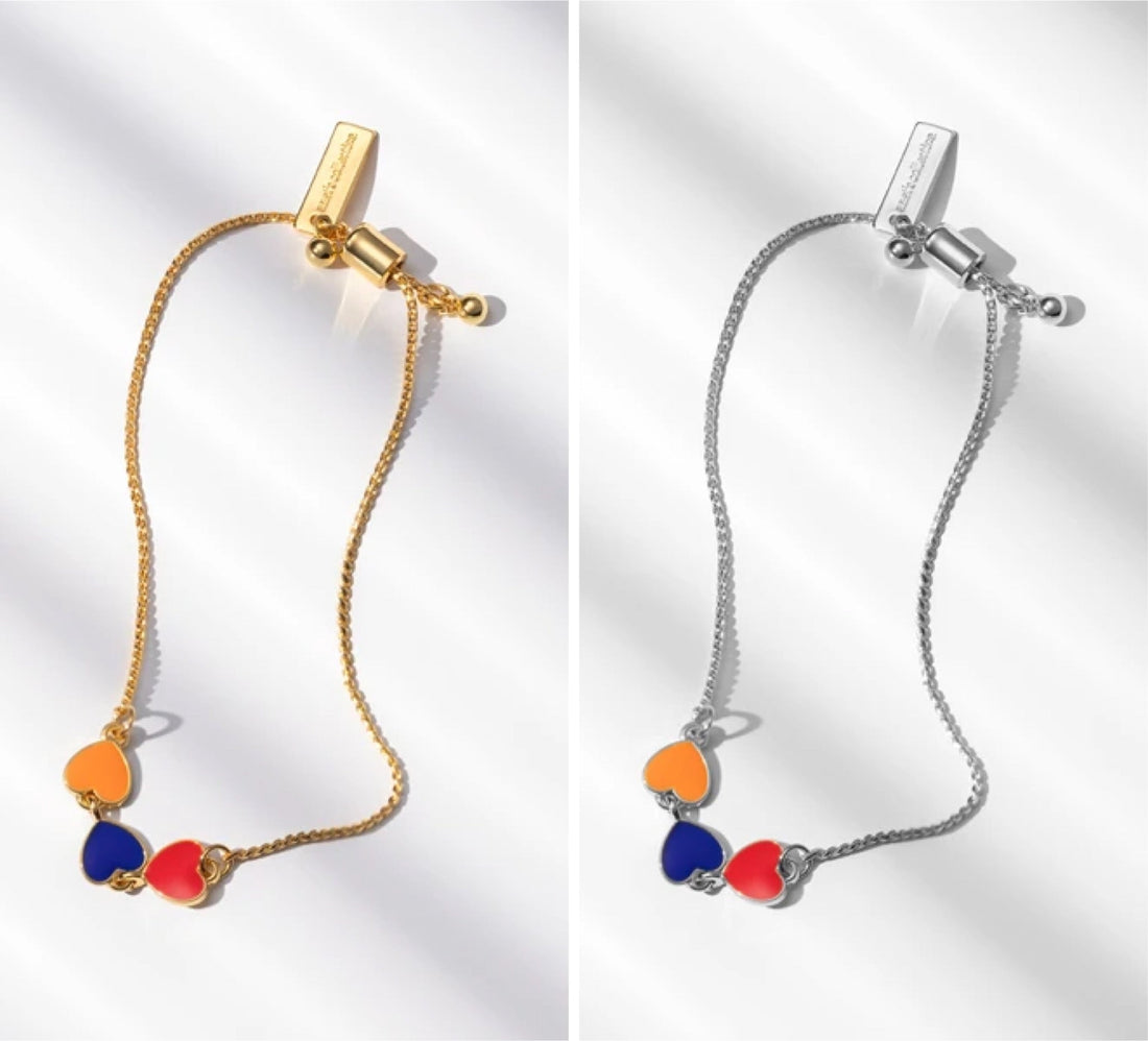Hearts of Armenia Bracelet – 18K Gold, Armenian Flag Colors