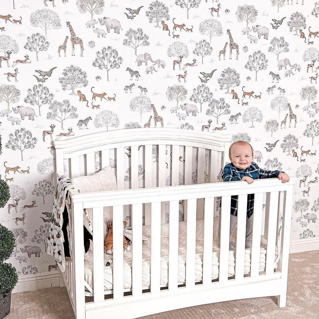 Patterson Removable Wallpaper in White, Sage-Green and Brown