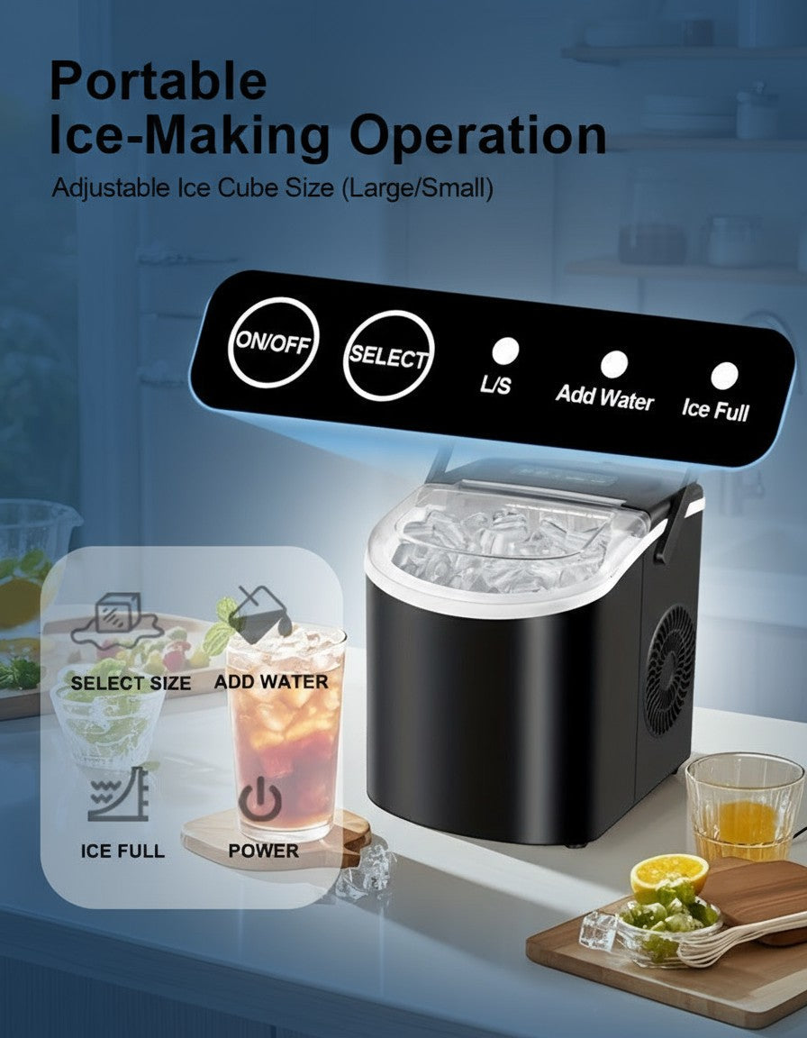 Portable Countertop Ice Maker Machine with Dual Ice Sizes