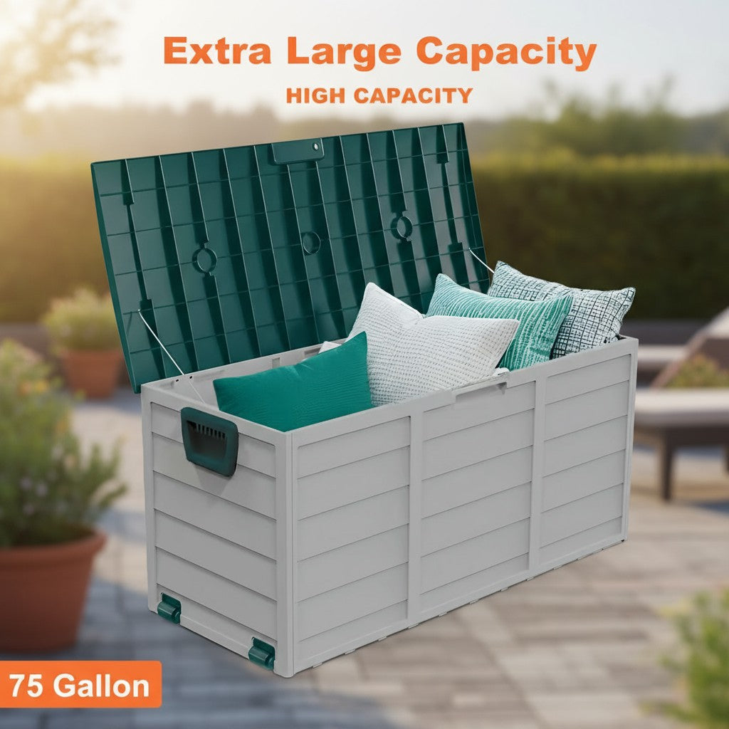 75 Gallon Heavy-Duty Outdoor Deck Box, Waterproof Patio Storage