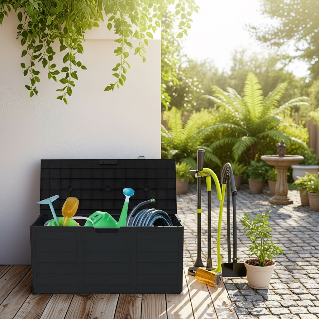 75 Gallon Heavy-Duty Outdoor Deck Box, Waterproof Patio Storage