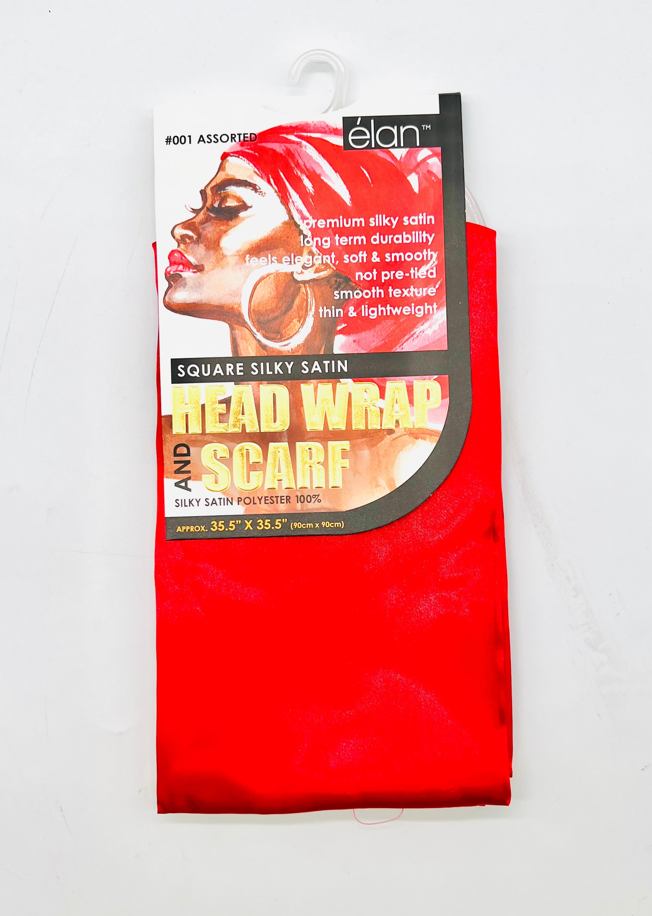 Red Silky Satin Head Wrap and Scarf 35.5-inch Square