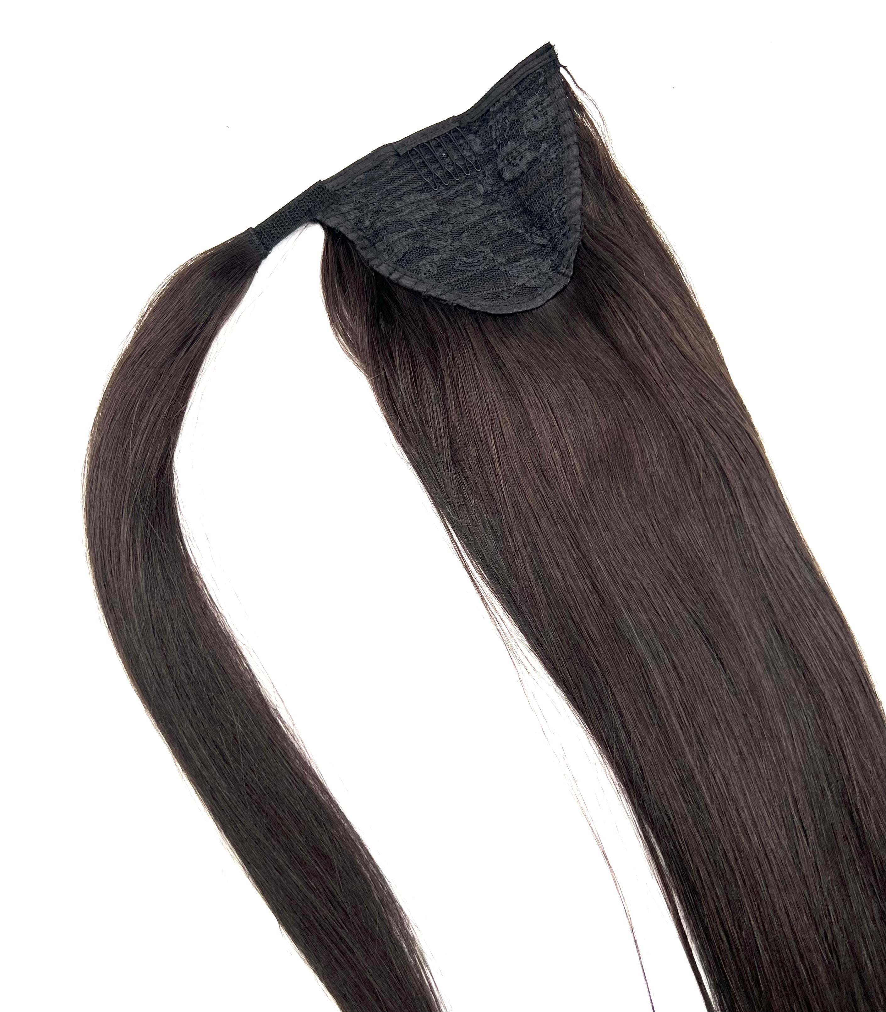 24" Silky Straight Human Hair Wrap-Around Ponytail Extension