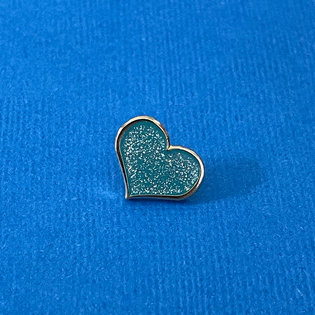 Teal Glitter Heart Enamel Pin - 1/2 inch with Gold Metal