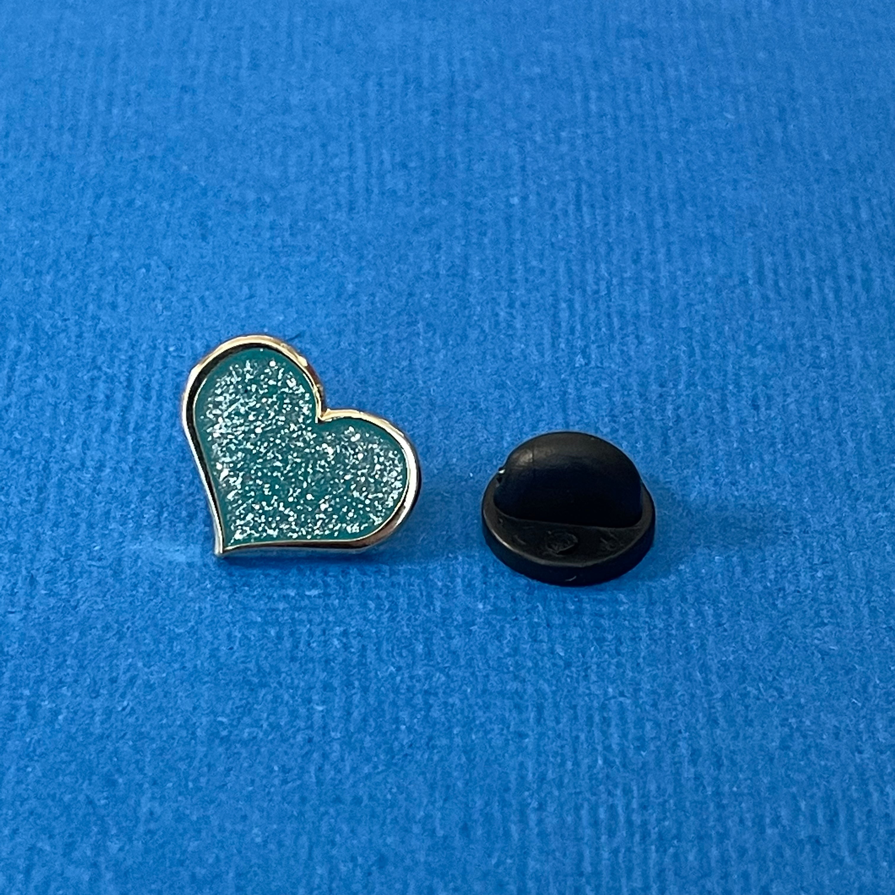 Teal Glitter Heart Enamel Pin - 1/2 inch with Gold Metal