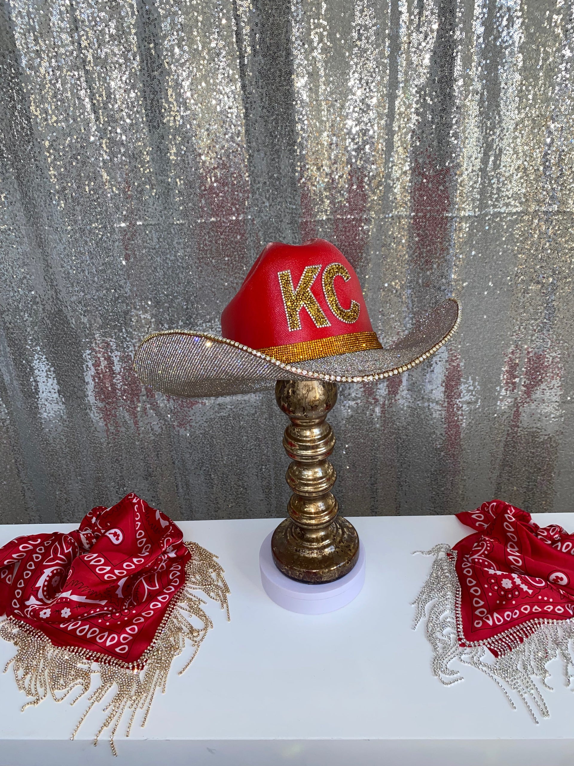 Kansas City Chiefs Rhinestone Western Glam Hat - Red and Gold