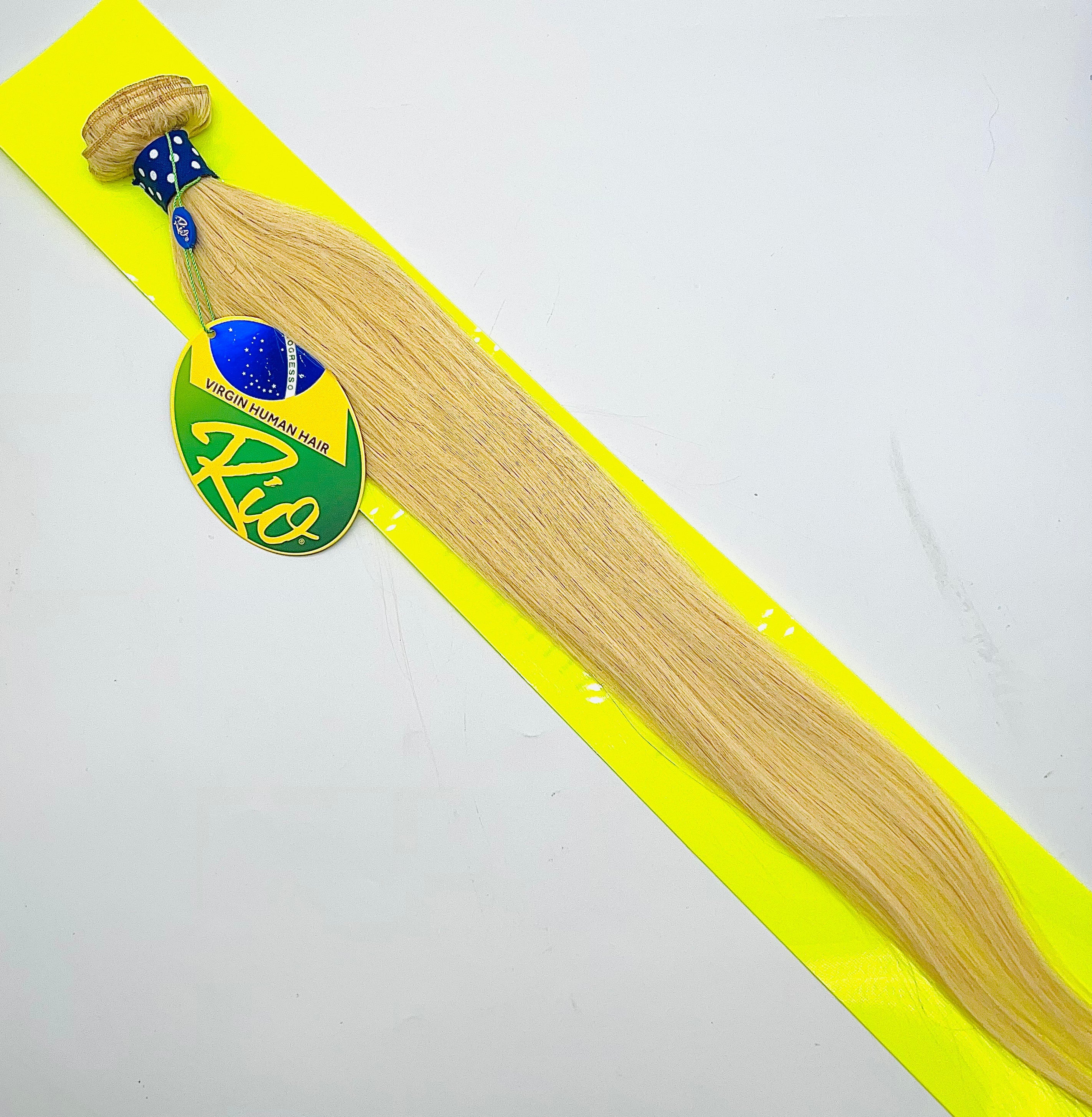 RIO premium blonde straight Ukrainian virgin human hair extensions.