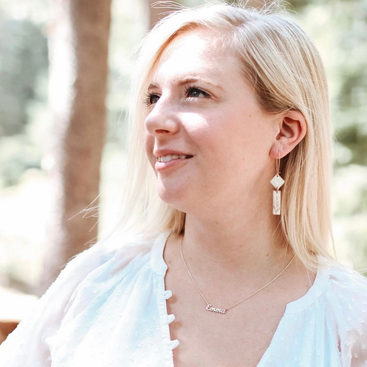 Art Deco Dangle Earrings with Gold Fern & Opalescent Cream