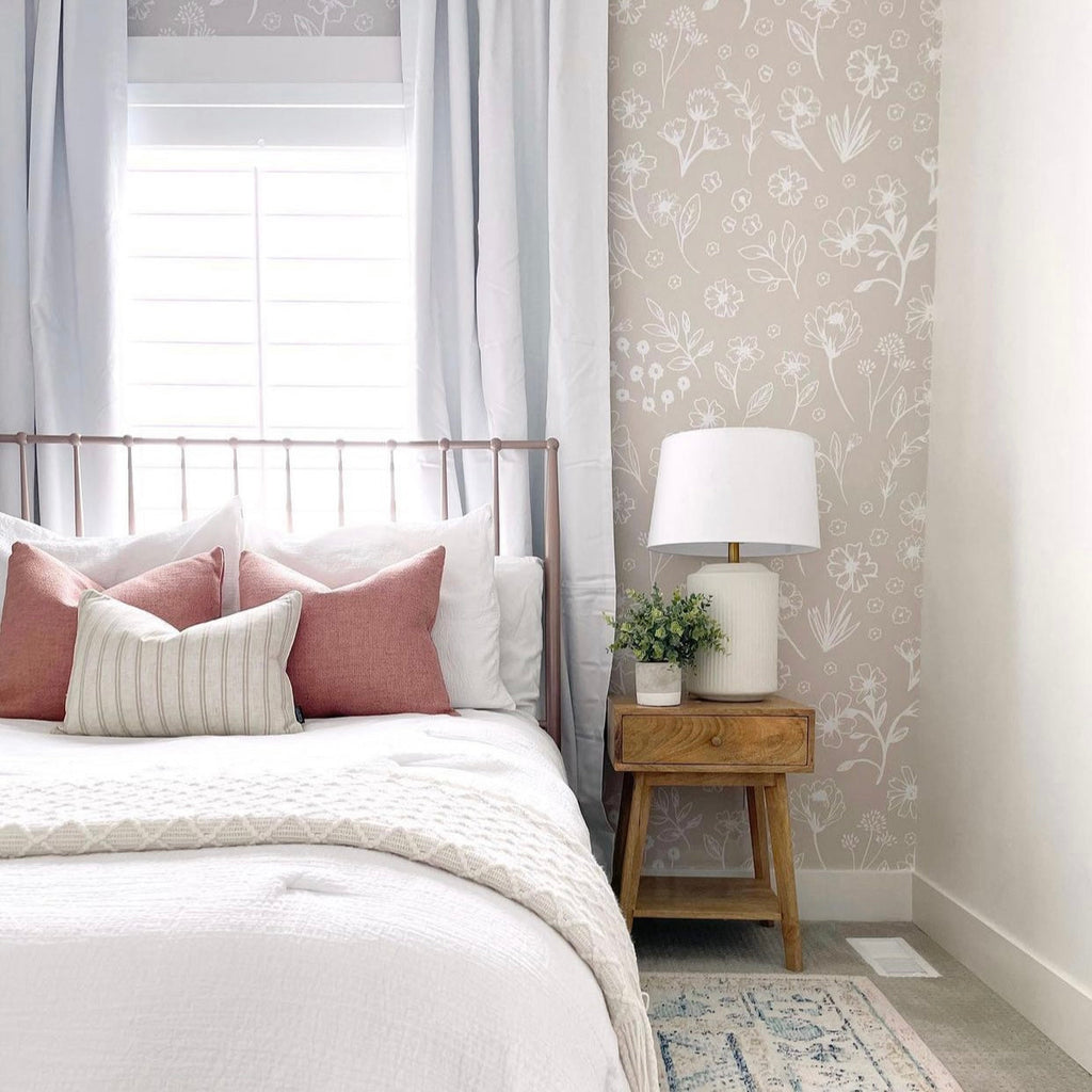 Sophia Floral Removable Wallpaper in Dusty-Rose and White
